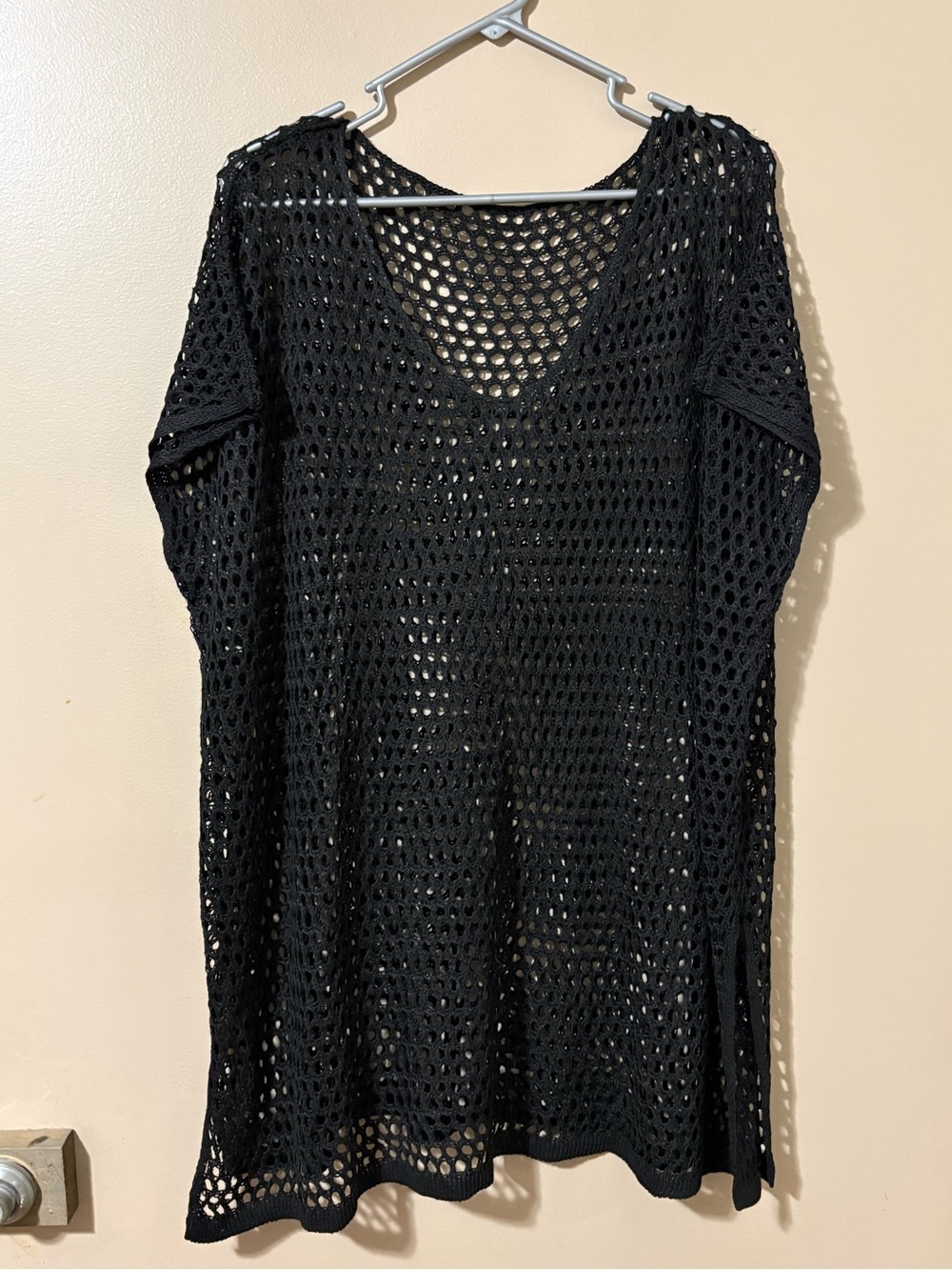 Black Open-Knit Swim Coverup Tunic